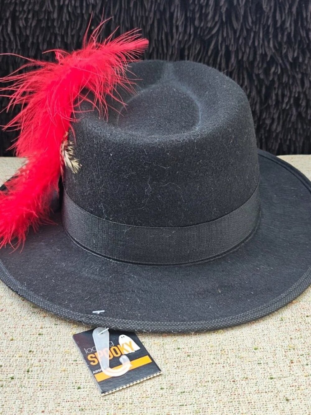 Looking Spooky Women Hat FEDORA Black Fashion Red Fur Halloween Hat One Size - Picture 3 of 11